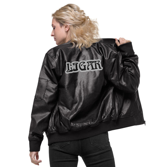 LIGAR--- MEANING IN SPANISH IS A FLIRT :) Leather Bomber Jacket