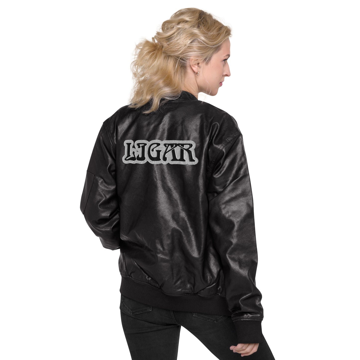 LIGAR--- MEANING IN SPANISH IS A FLIRT :) Leather Bomber Jacket