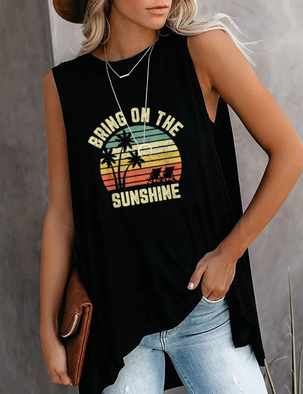 Fashion All-Match Casual  Ladies Sleeveless Printed T-Shirt