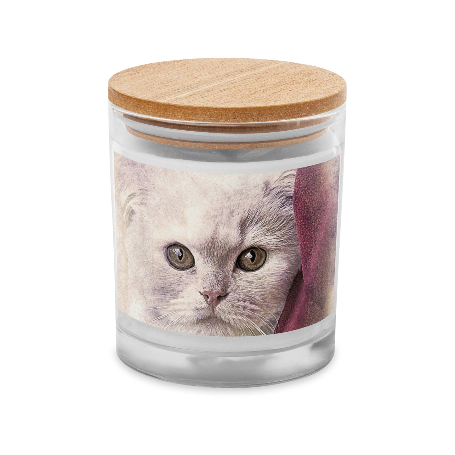 CAT WITH PINK BLANKET Glass jar candle