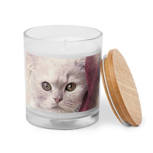 CAT WITH PINK BLANKET Glass jar candle