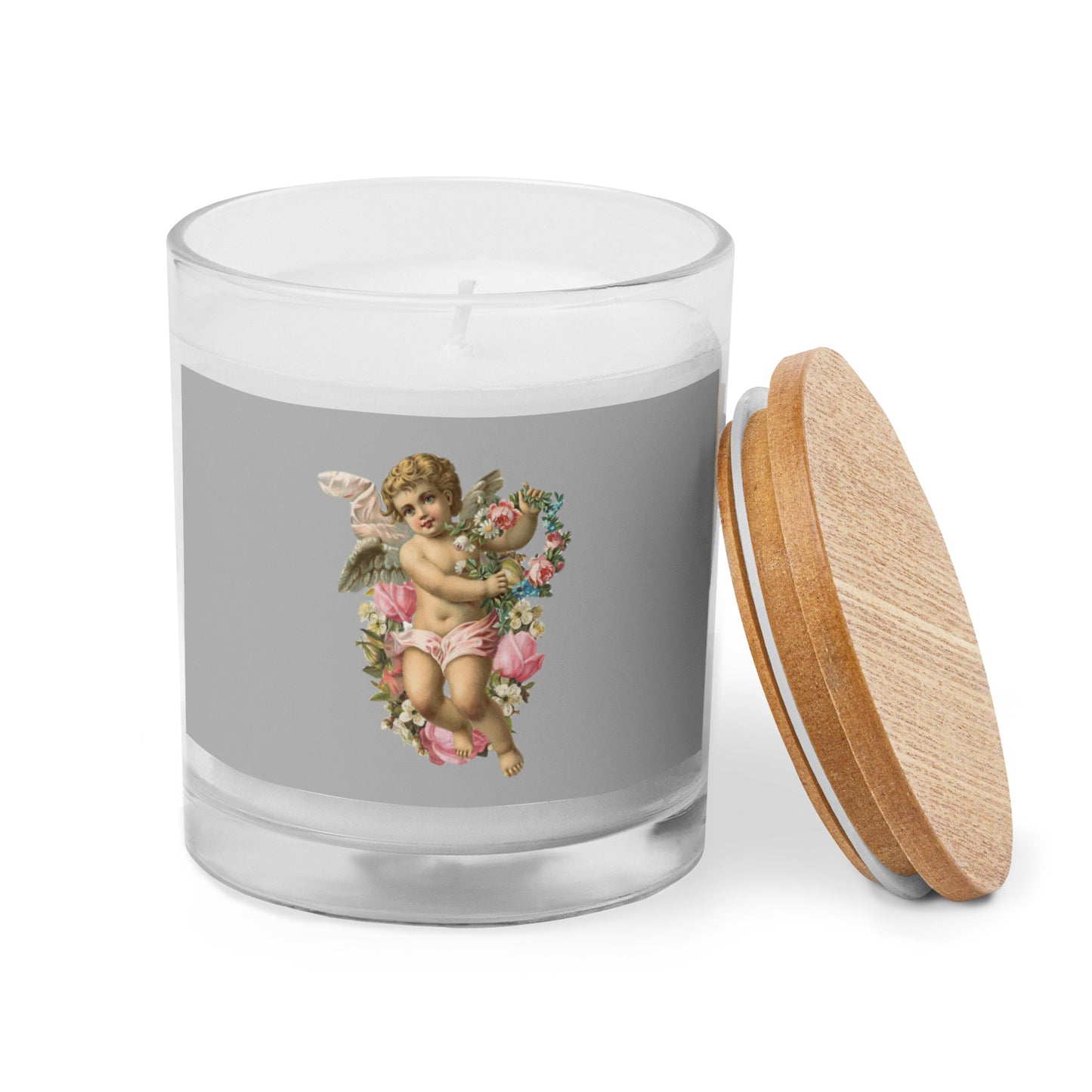 VINTAGE ANGEL WITH GREY BACKGROUND Glass jar candle