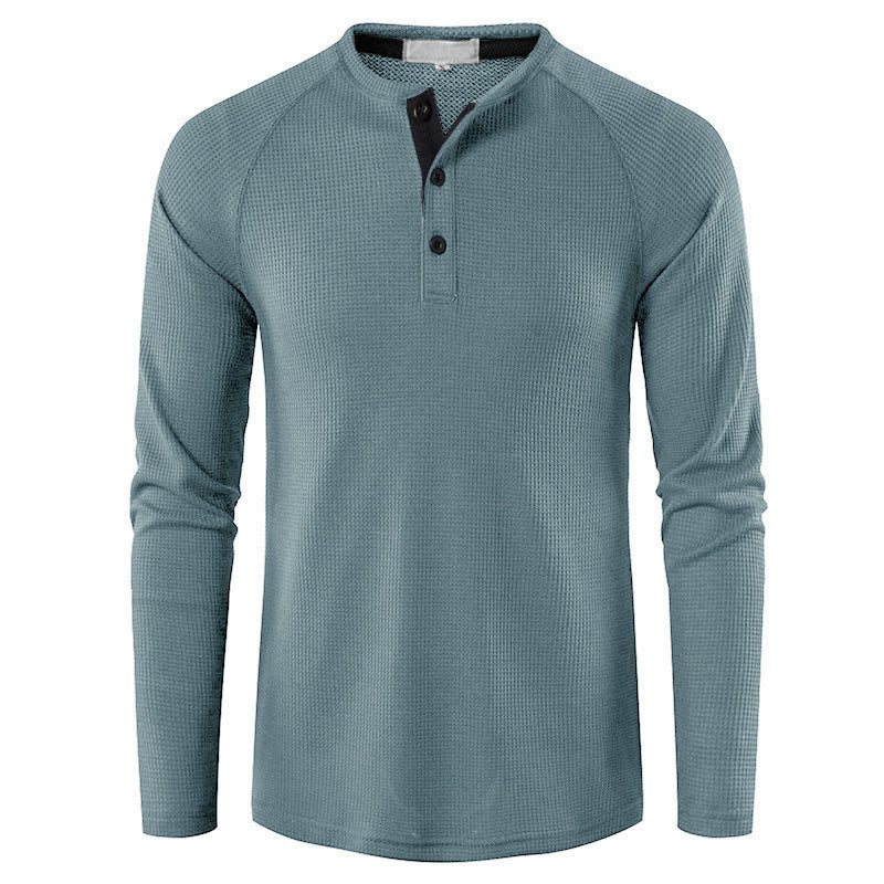 Men's solid-color basic button-down long-sleeve T-shirt