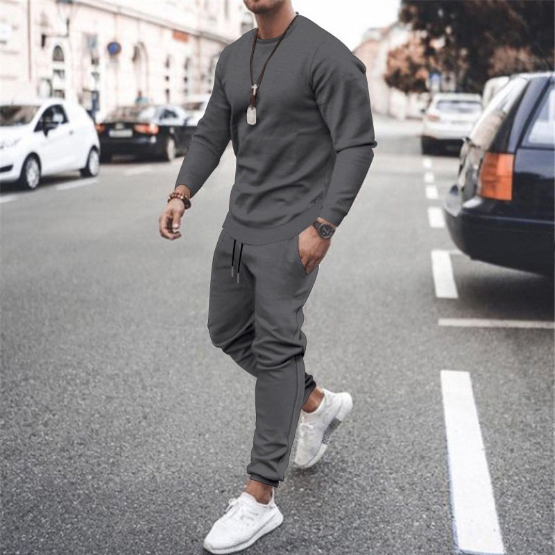 Long-sleeved casual suit men's solid color trendy sports suit