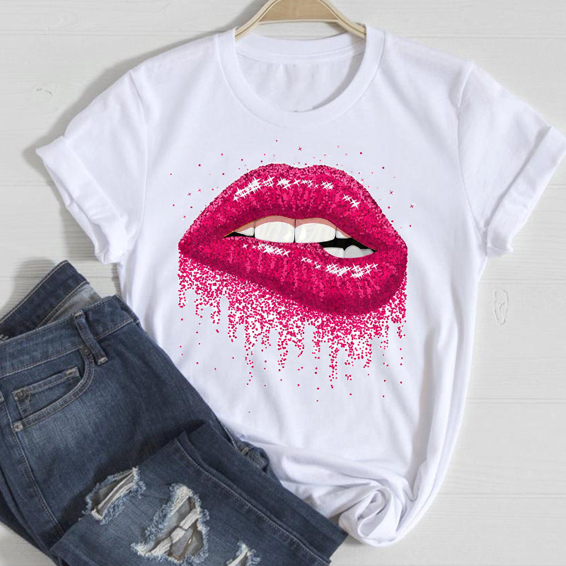 T-shirt Women's Lip Leopard Spring Summer Clothes Top Women's Printed T-shirt