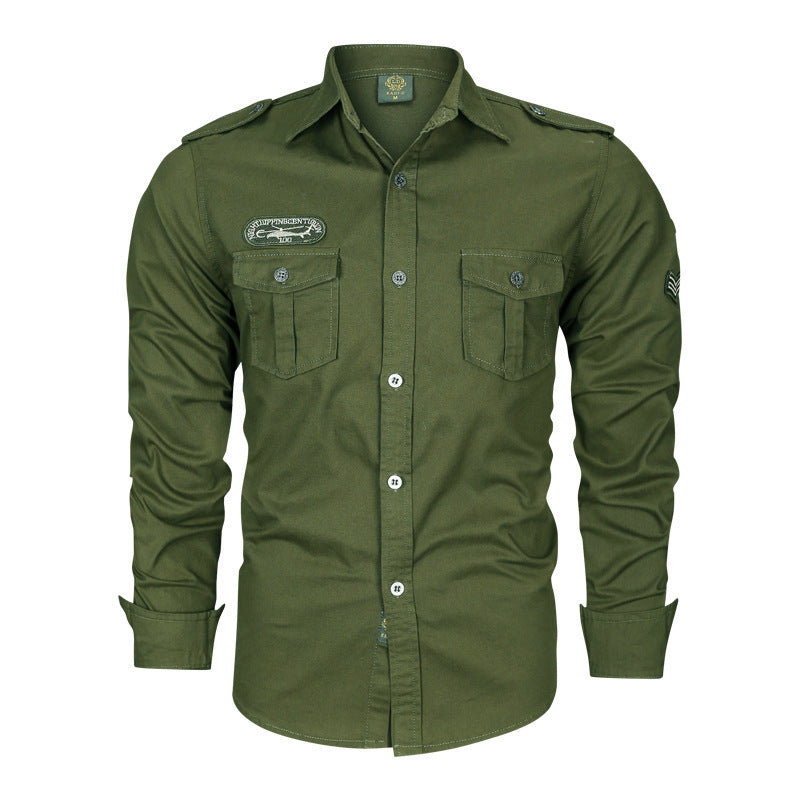 men's military style cotton long sleeve shirt