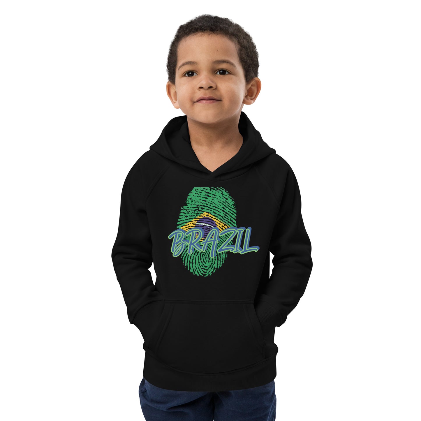 BRAZIL BOUTIQUE -BRAZIL THEME Kids eco hoodie IN BLACK