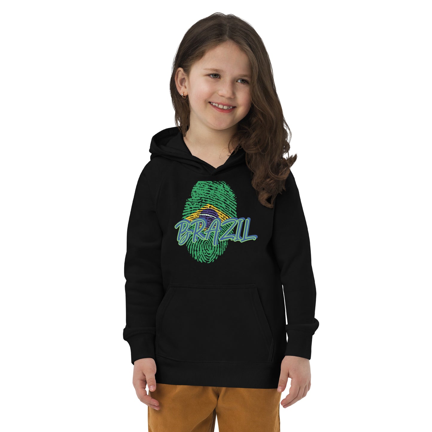 BRAZIL BOUTIQUE -BRAZIL THEME Kids eco hoodie IN BLACK