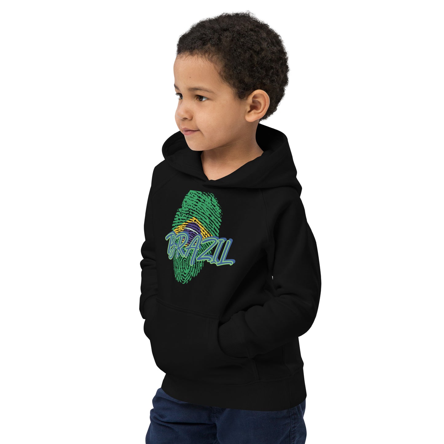 BRAZIL BOUTIQUE -BRAZIL THEME Kids eco hoodie IN BLACK