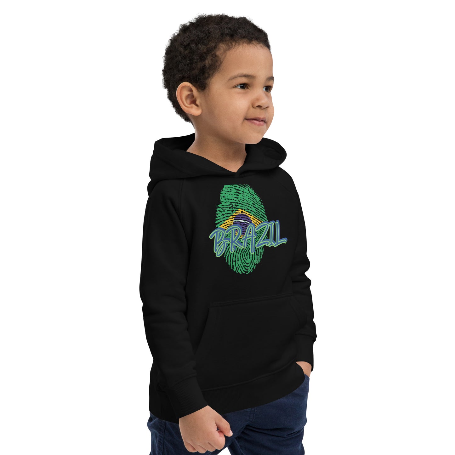 BRAZIL BOUTIQUE -BRAZIL THEME Kids eco hoodie IN BLACK