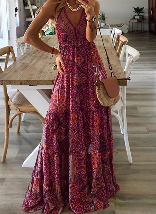 Women's Sexy Slip Skirt Bohemian Print Dress