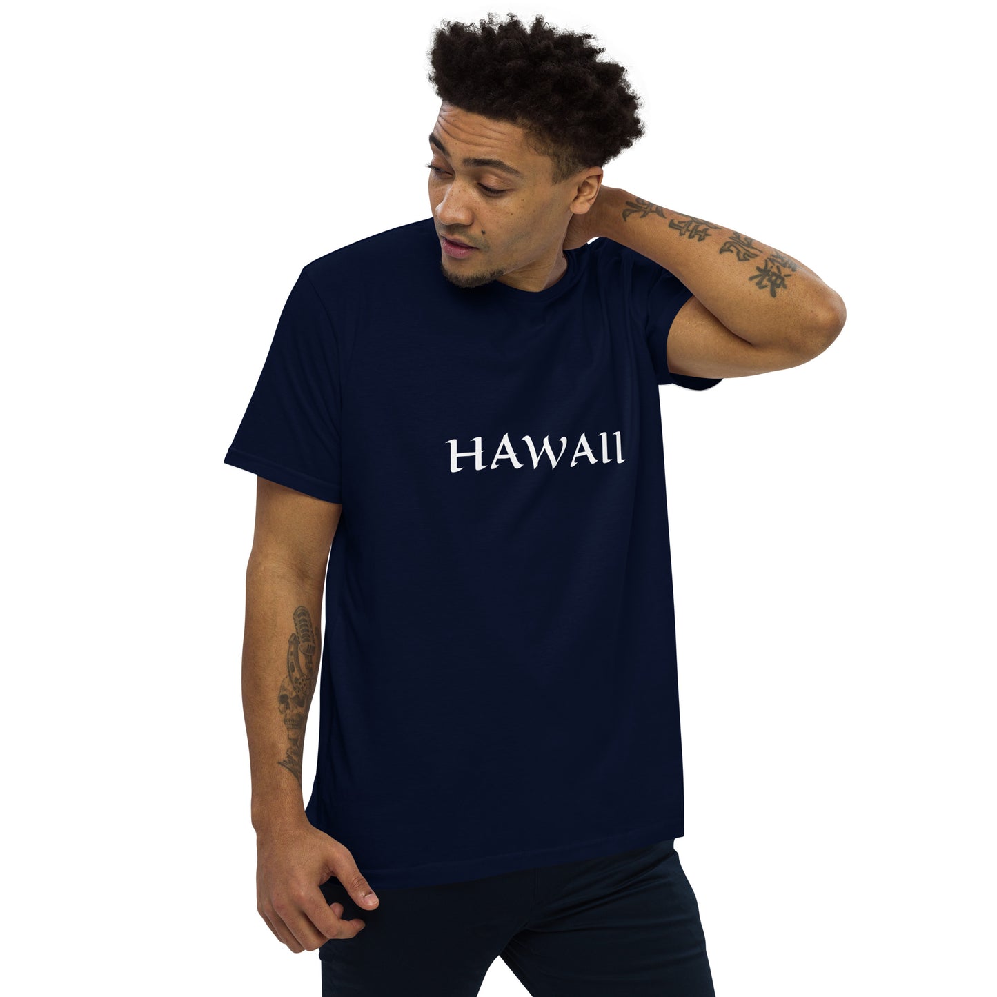 HAWAII NAVY BLUE OR ROYAL BLUE WITH WHITE HAWAII Men's fitted straight cut t-shirt