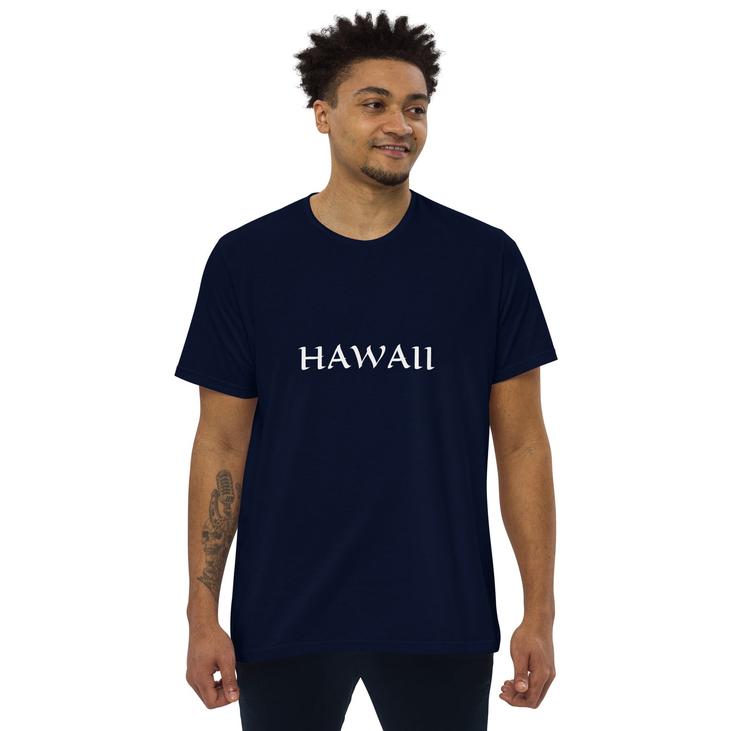 HAWAII NAVY BLUE OR ROYAL BLUE WITH WHITE HAWAII Men's fitted straight cut t-shirt