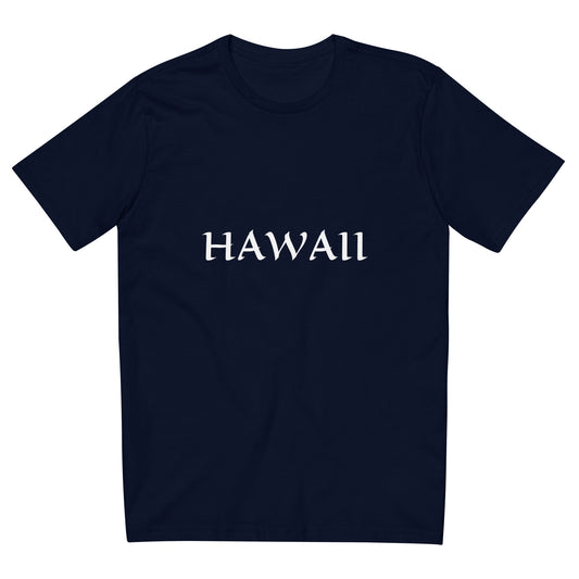 HAWAII NAVY BLUE OR ROYAL BLUE WITH WHITE HAWAII Men's fitted straight cut t-shirt