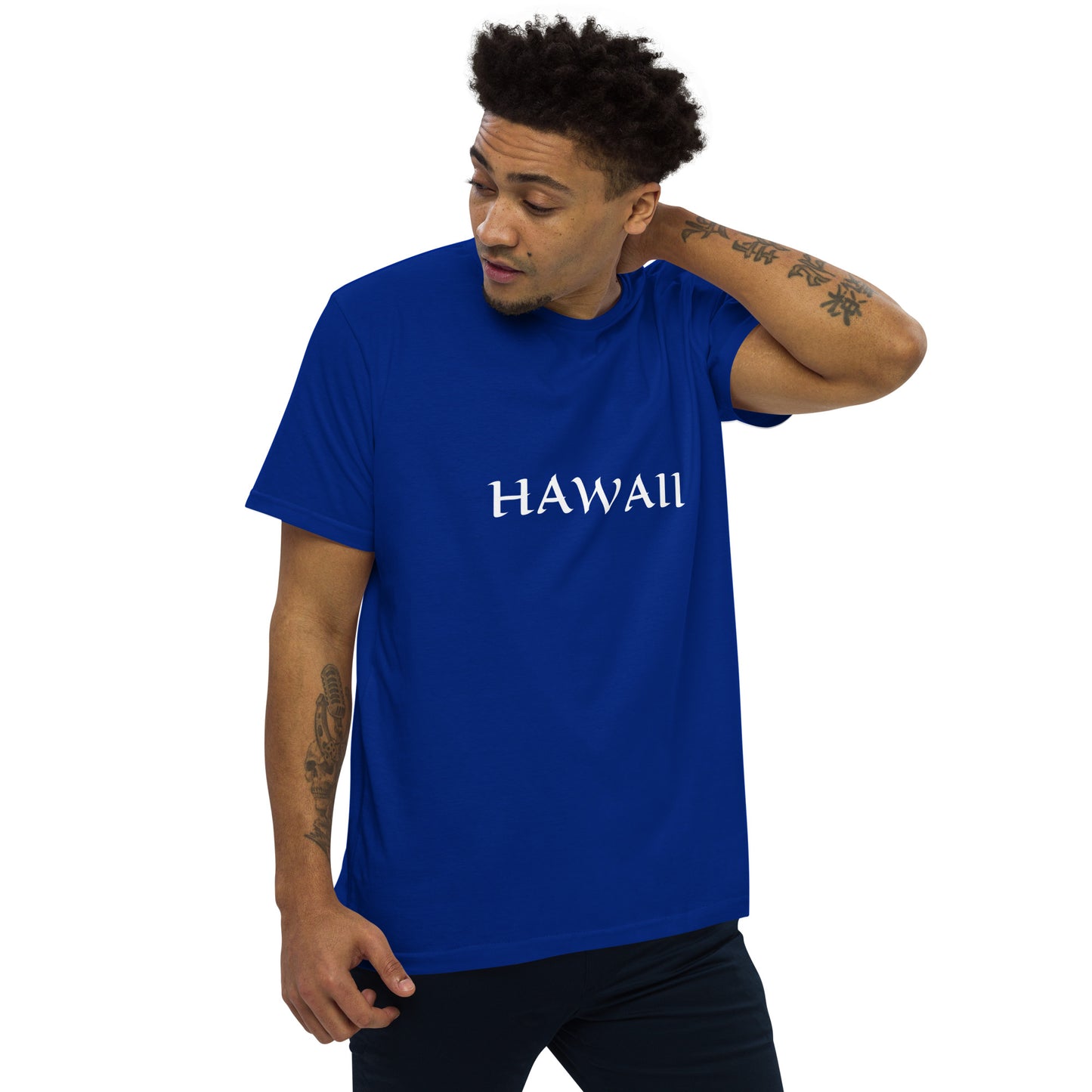 HAWAII NAVY BLUE OR ROYAL BLUE WITH WHITE HAWAII Men's fitted straight cut t-shirt