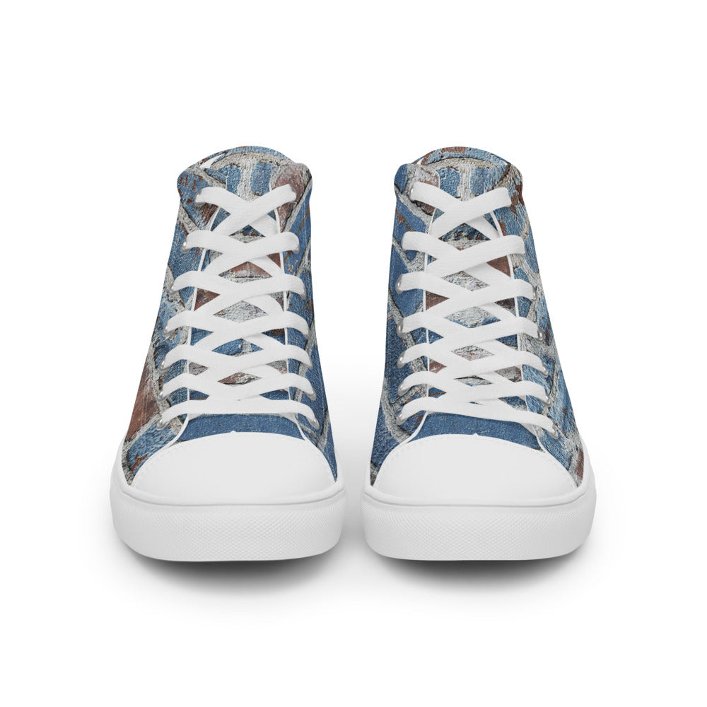 SKATER BOY-Men’s high top canvas shoes- SKATER BOY SHOWN IN LARGE ON ONE FOOT AND SKATER BOY SHOWING SMALL ON OTHER FOOT ON PURPOSE FOR THIS DESIGN :)