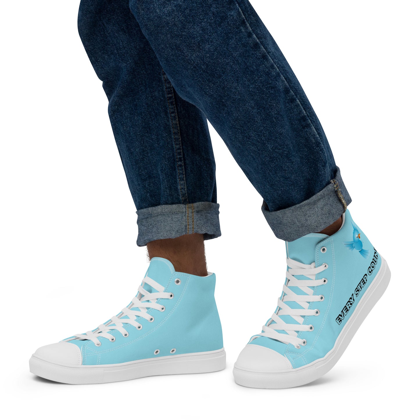 BLUE BIRD DESIGN- EVERY STEP COUNTS! Men’s high top canvas shoes