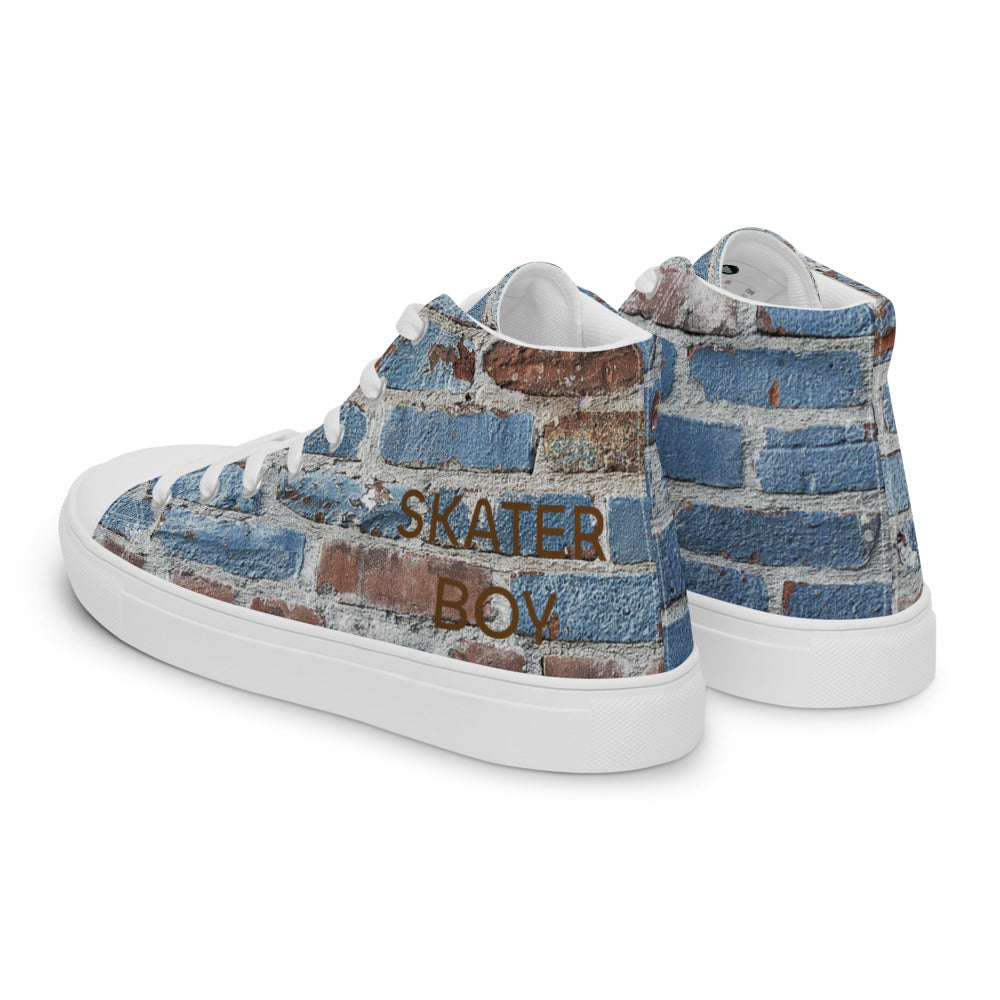 SKATER BOY-Men’s high top canvas shoes- SKATER BOY SHOWN IN LARGE ON ONE FOOT AND SKATER BOY SHOWING SMALL ON OTHER FOOT ON PURPOSE FOR THIS DESIGN :)