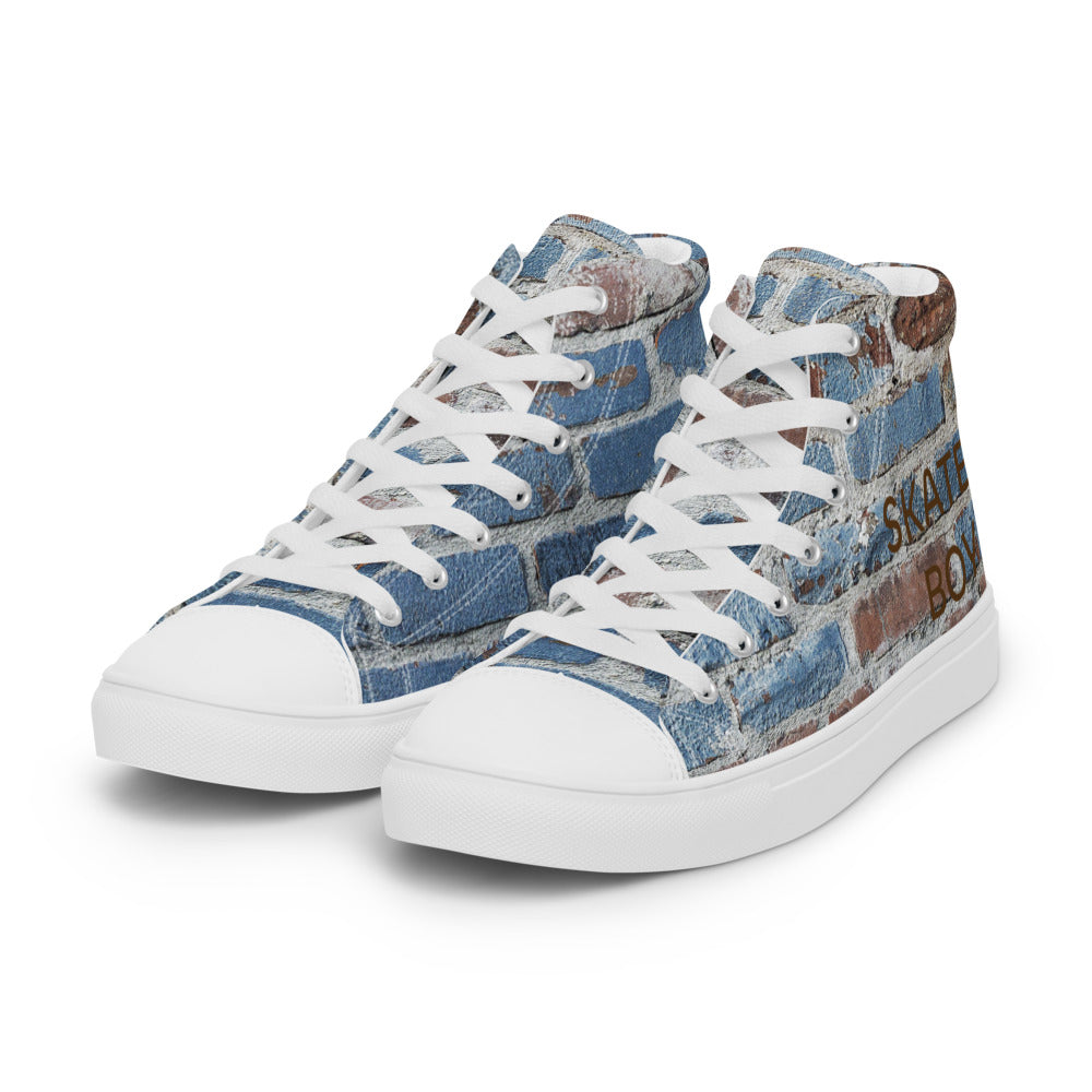 SKATER BOY-Men’s high top canvas shoes- SKATER BOY SHOWN IN LARGE ON ONE FOOT AND SKATER BOY SHOWING SMALL ON OTHER FOOT ON PURPOSE FOR THIS DESIGN :)