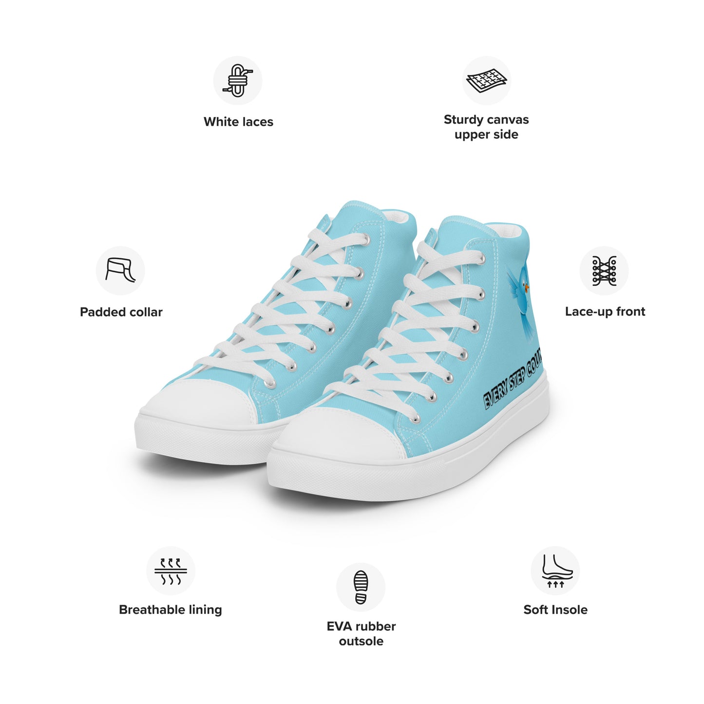 BLUE BIRD DESIGN- EVERY STEP COUNTS! Men’s high top canvas shoes