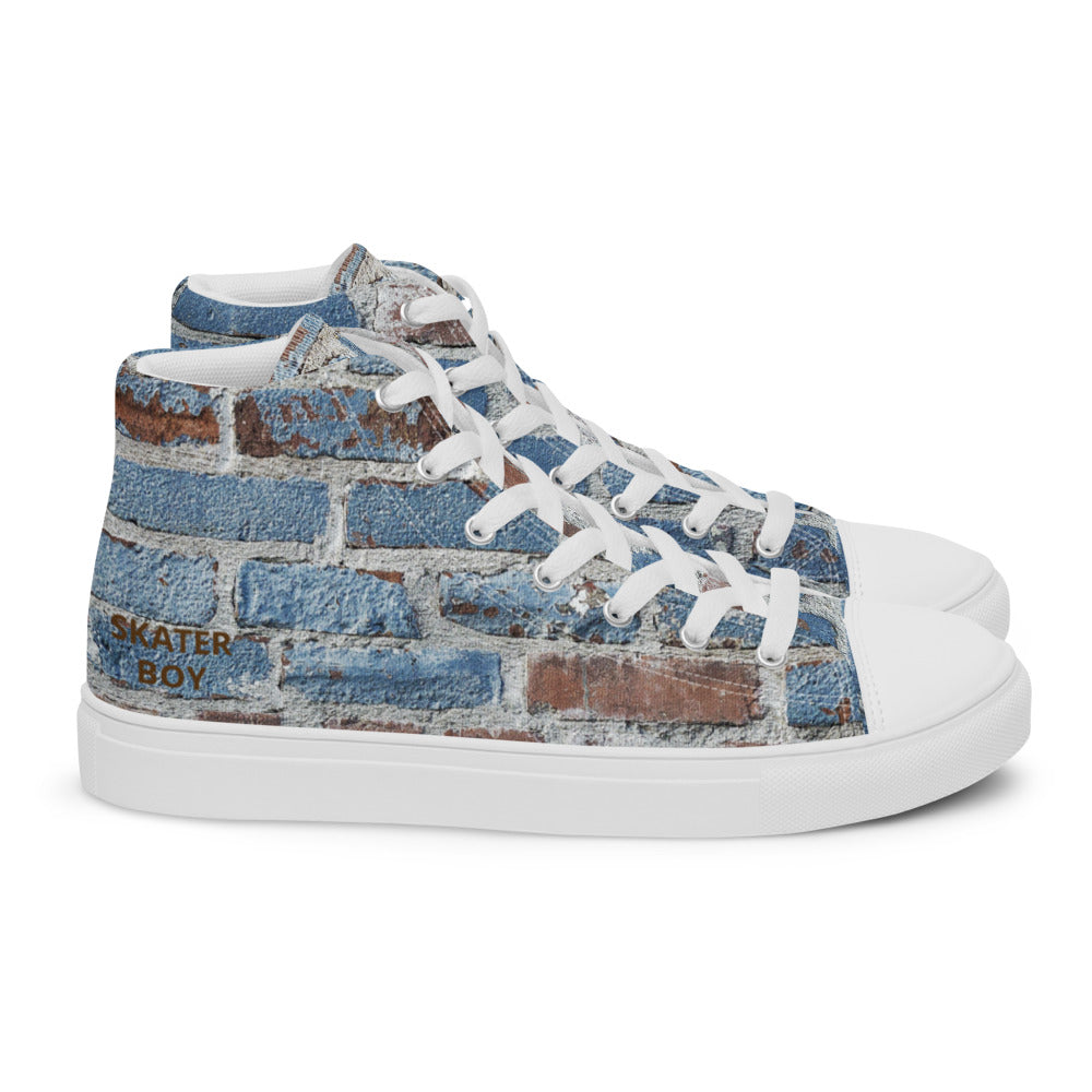 SKATER BOY-Men’s high top canvas shoes- SKATER BOY SHOWN IN LARGE ON ONE FOOT AND SKATER BOY SHOWING SMALL ON OTHER FOOT ON PURPOSE FOR THIS DESIGN :)