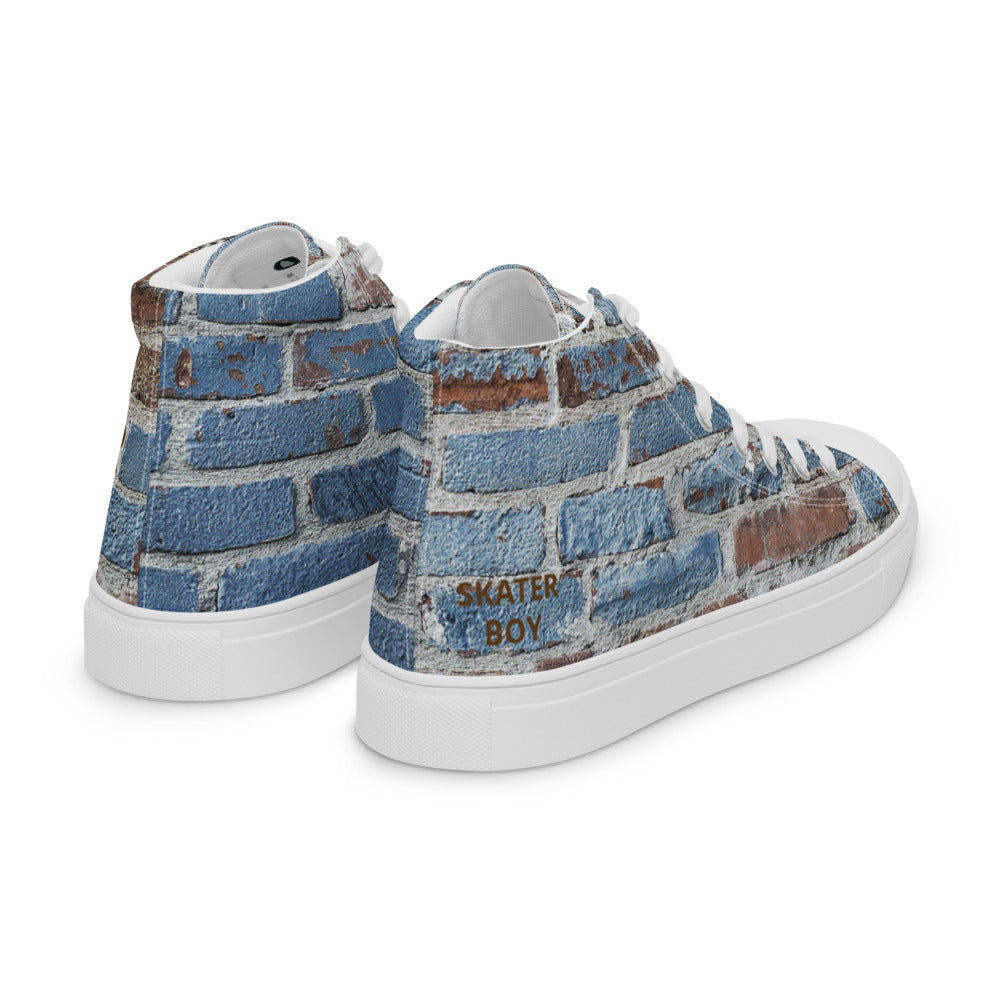 SKATER BOY-Men’s high top canvas shoes- SKATER BOY SHOWN IN LARGE ON ONE FOOT AND SKATER BOY SHOWING SMALL ON OTHER FOOT ON PURPOSE FOR THIS DESIGN :)