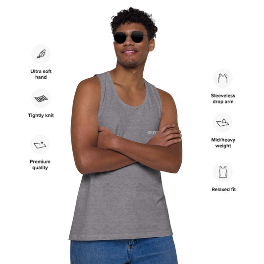 GREEK BOY (EMBROIDERY STITCHED WORDS)Men’s premium tank top