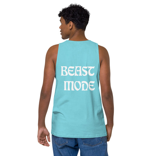 BEAST MODE - BABY BLUE TANK TOP MUSCLE SHIRT WITH WHITE WRITING Men’s premium tank top