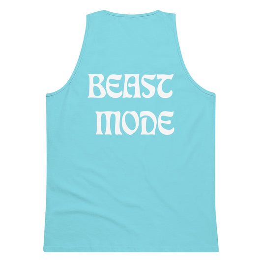 BEAST MODE - BABY BLUE TANK TOP MUSCLE SHIRT WITH WHITE WRITING Men’s premium tank top