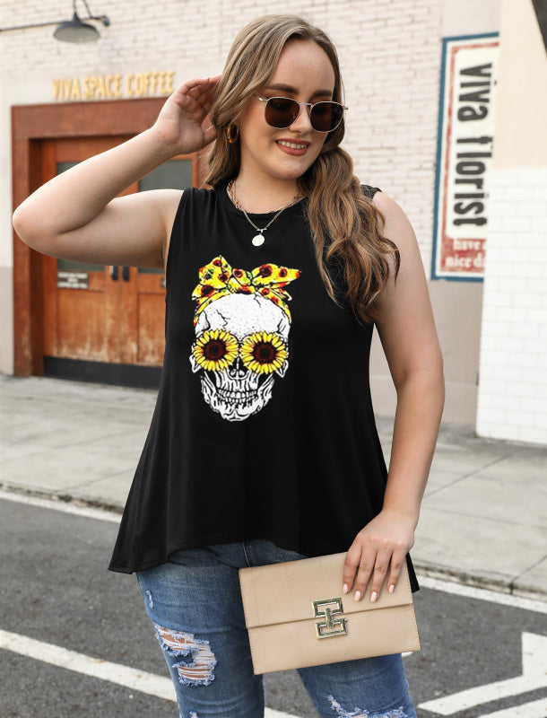 Fashion All-Match Casual  Ladies Sleeveless Printed T-Shirt