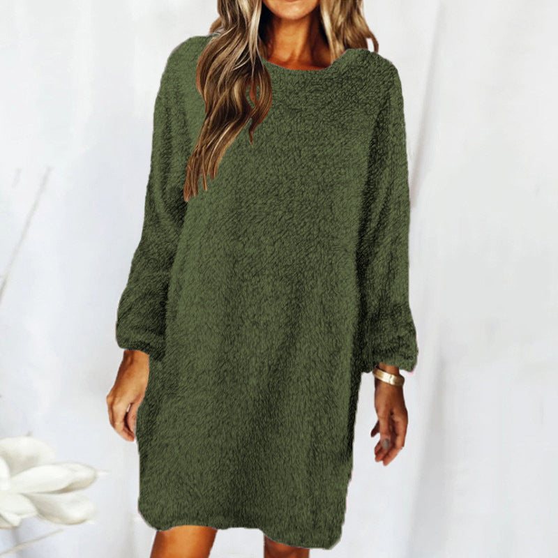 Autumn Winter Loose Long Sleeved Plush Dress