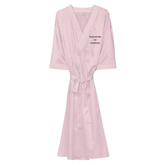 NEVER DISTURB THE SUPERMODEL- PINK Satin robe