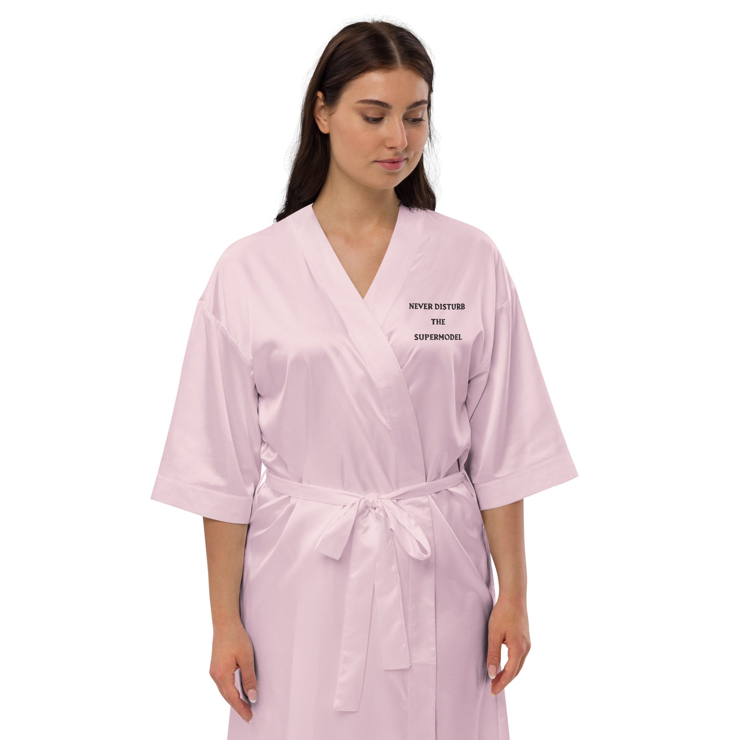 NEVER DISTURB THE SUPERMODEL- PINK Satin robe