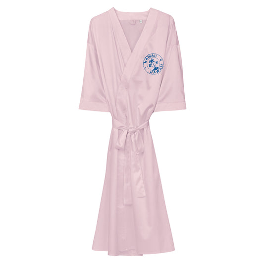 HAWAII BLUE STITCH ON A PINK Satin robe