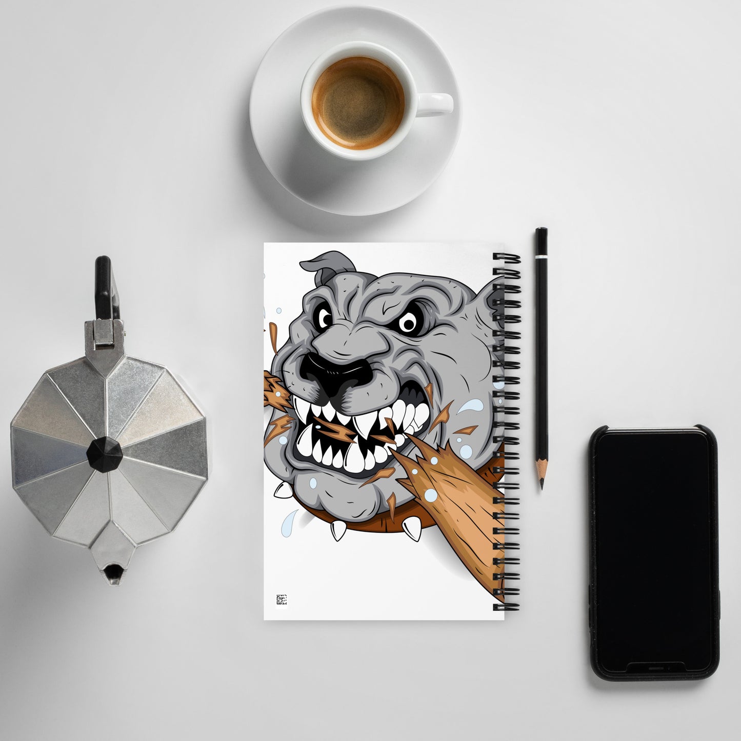 CRUNCH TIME! BULL DOG CRUNCHING A BAT PICTURE Spiral notebook