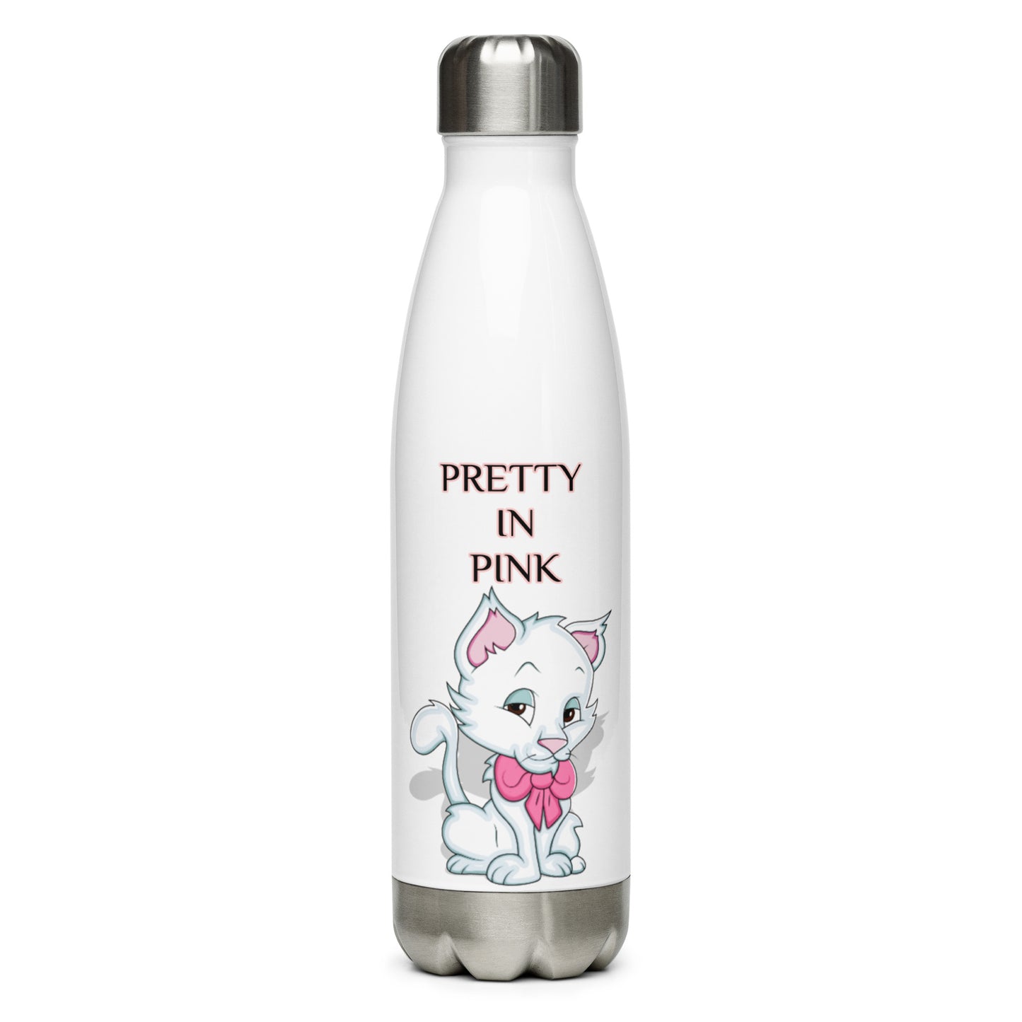 PRETTY IN PINK KITTEN WITH PINK  BOW Stainless Steel Water Bottle