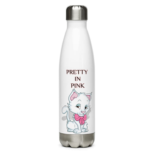 PRETTY IN PINK KITTEN WITH PINK  BOW Stainless Steel Water Bottle