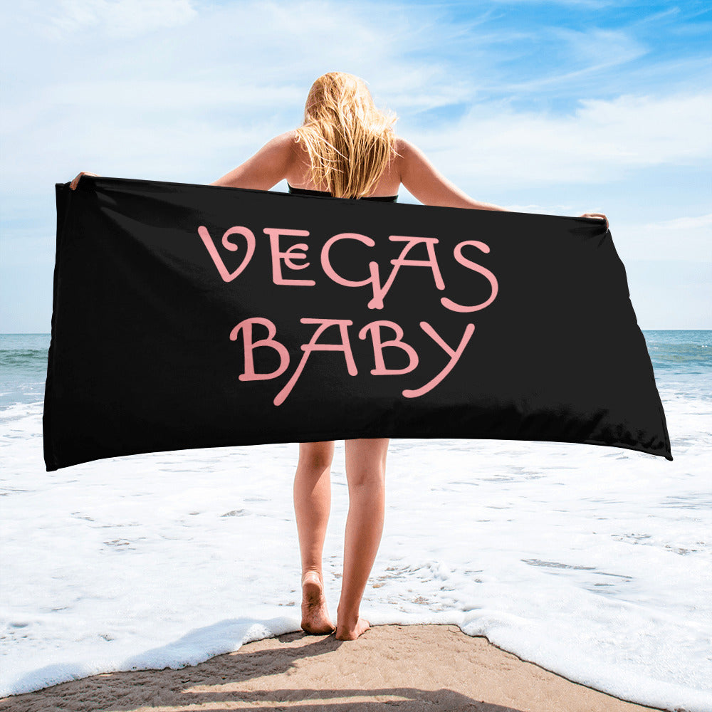 VEGAS BABY IN PINK WRITING AND BLACK Towel