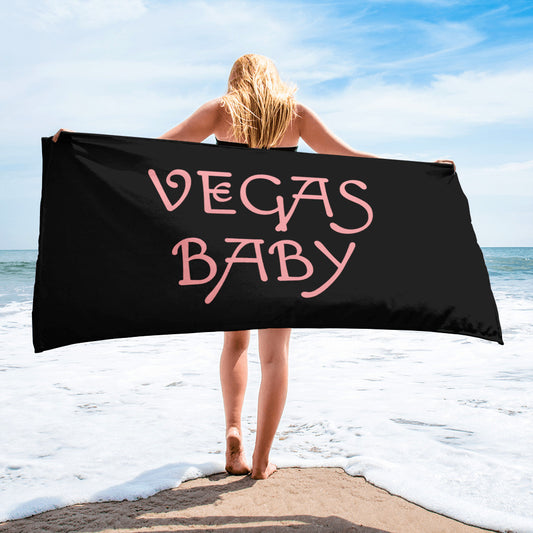 VEGAS BABY IN PINK WRITING AND BLACK Towel