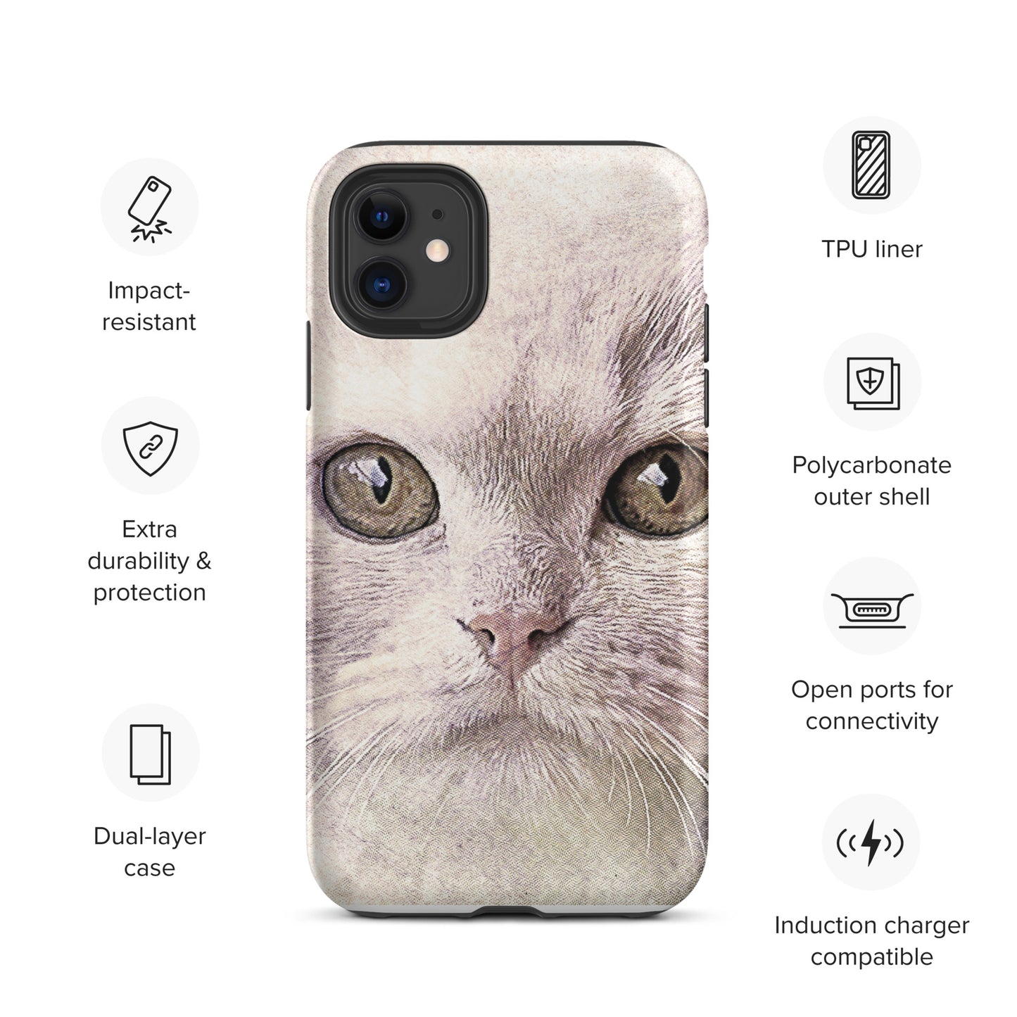 CAT BOUTIQUE-WHITE FLUFFY FACE CAT Tough iPhone case