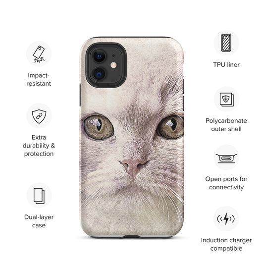 CAT BOUTIQUE-WHITE FLUFFY FACE CAT Tough iPhone case