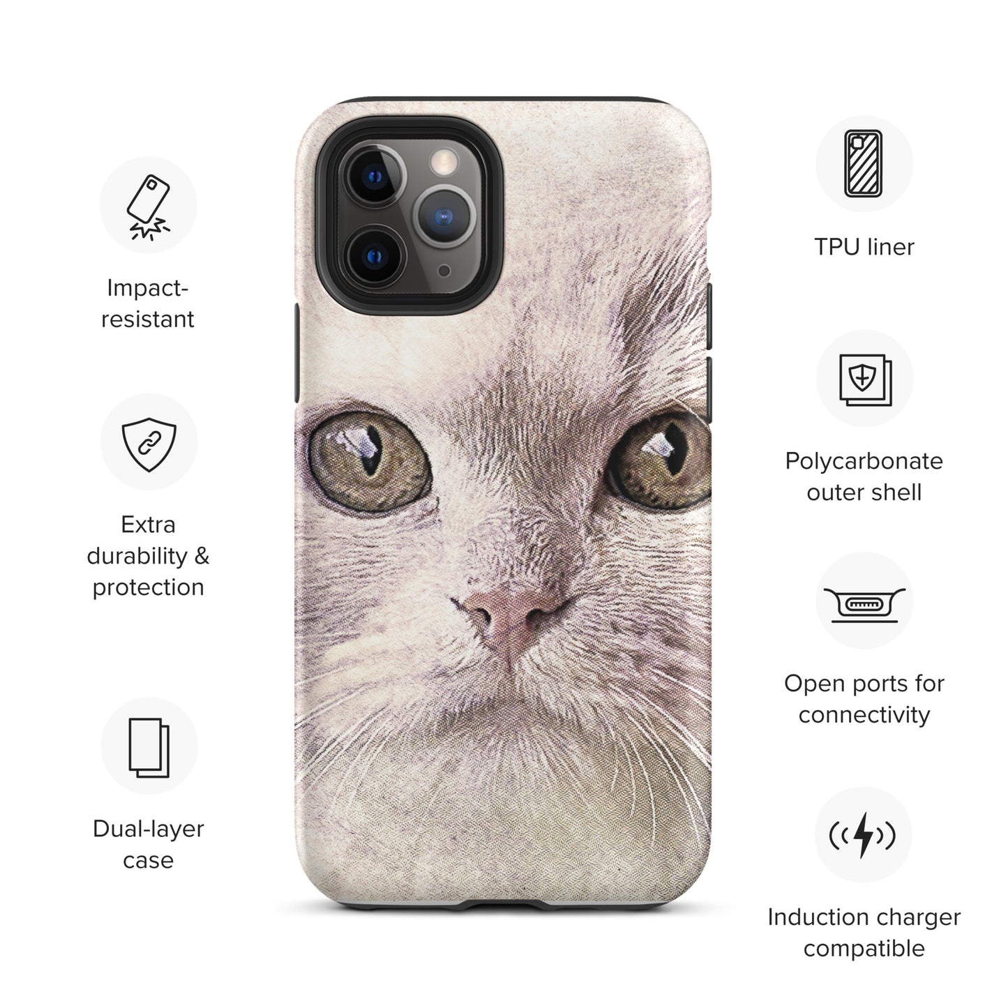 CAT BOUTIQUE-WHITE FLUFFY FACE CAT Tough iPhone case