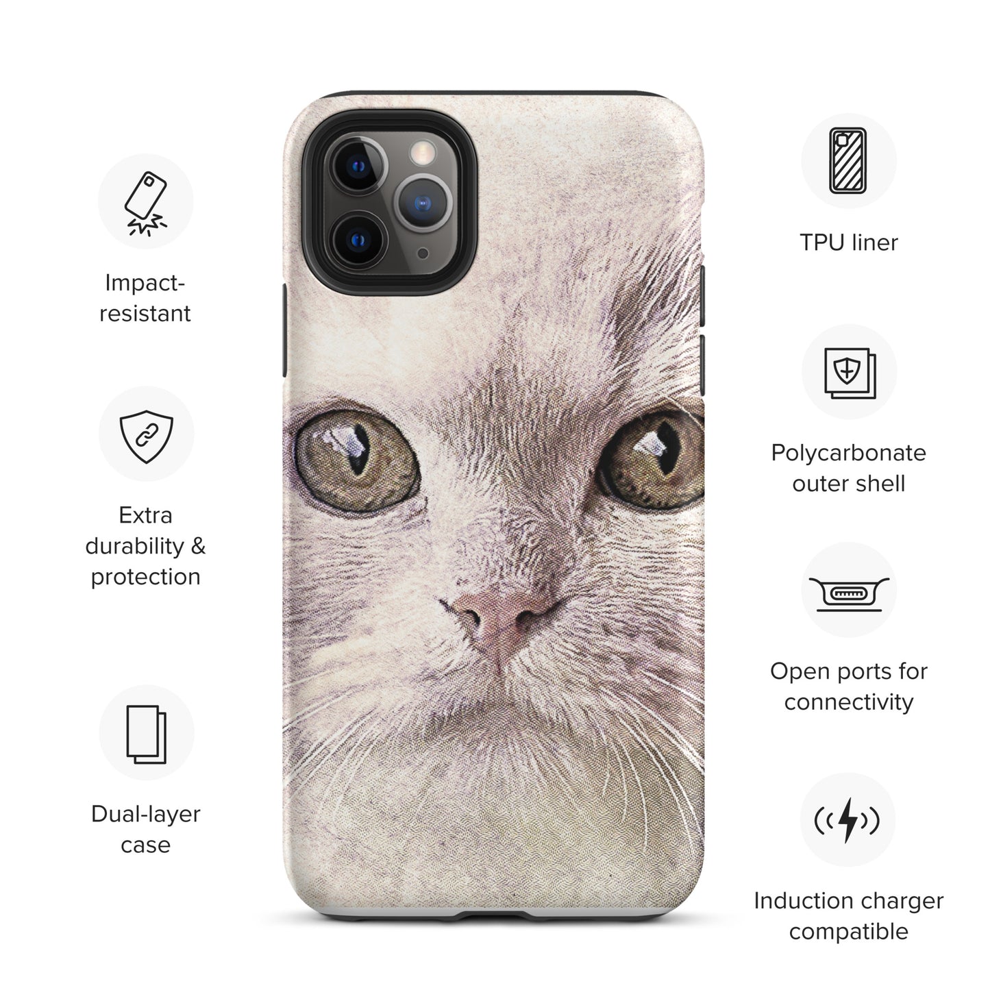 CAT BOUTIQUE-WHITE FLUFFY FACE CAT Tough iPhone case