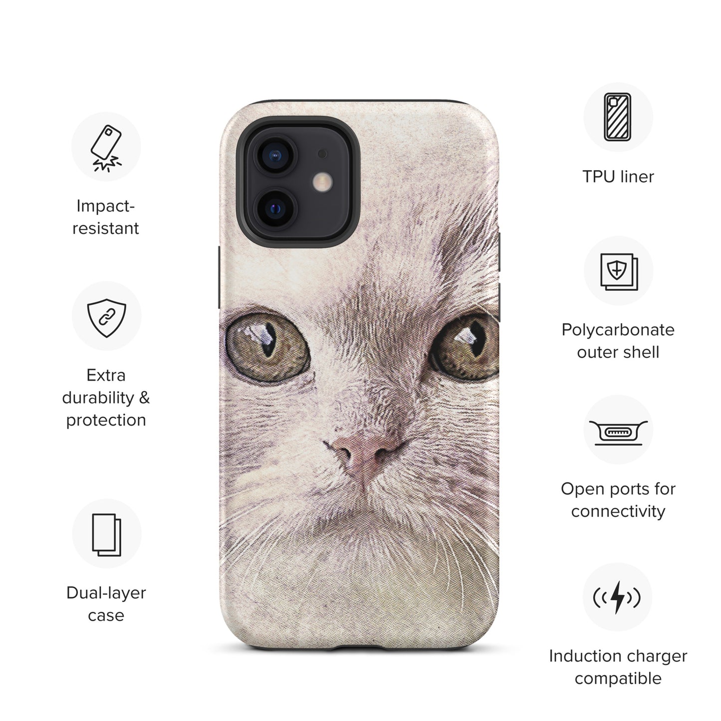 CAT BOUTIQUE-WHITE FLUFFY FACE CAT Tough iPhone case