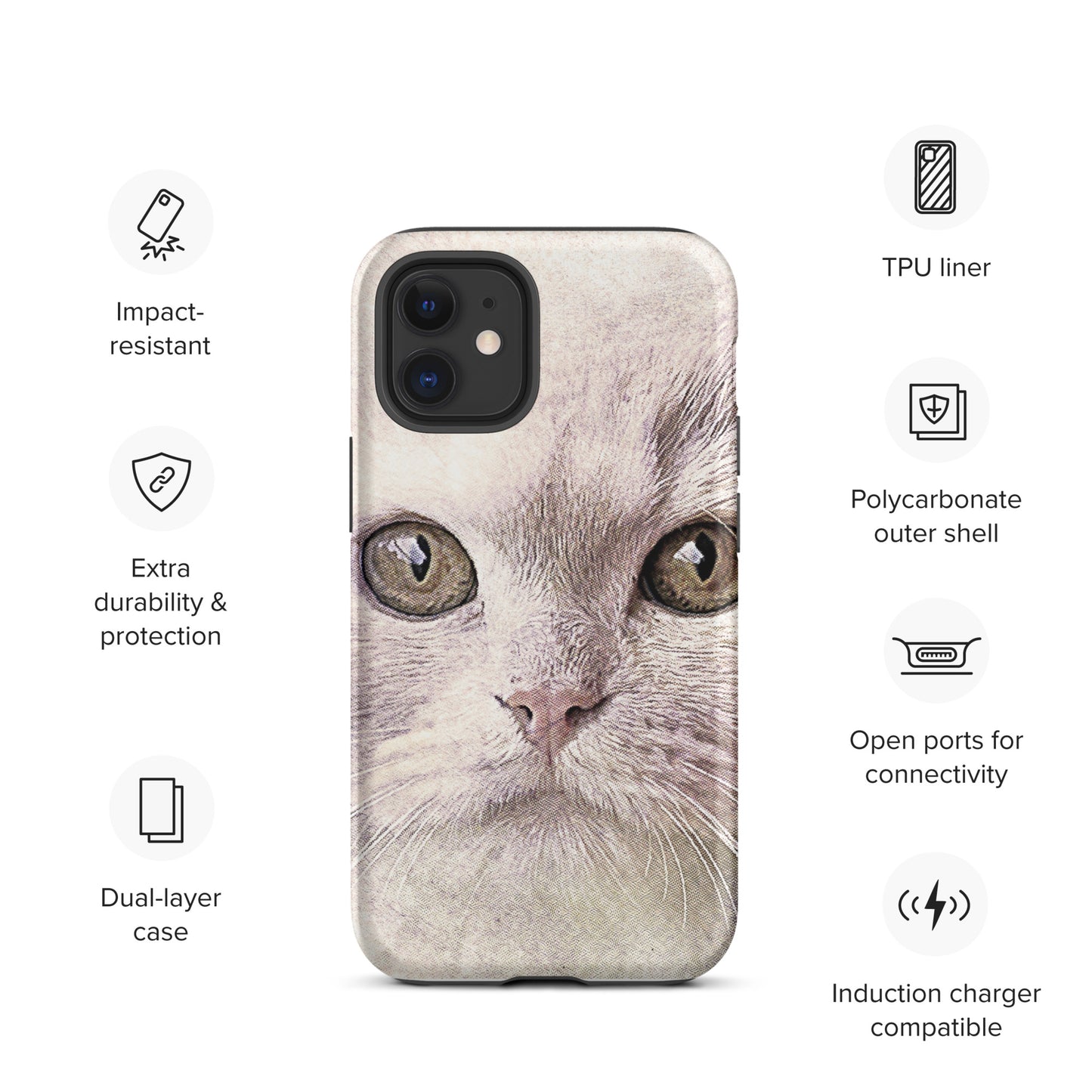 CAT BOUTIQUE-WHITE FLUFFY FACE CAT Tough iPhone case