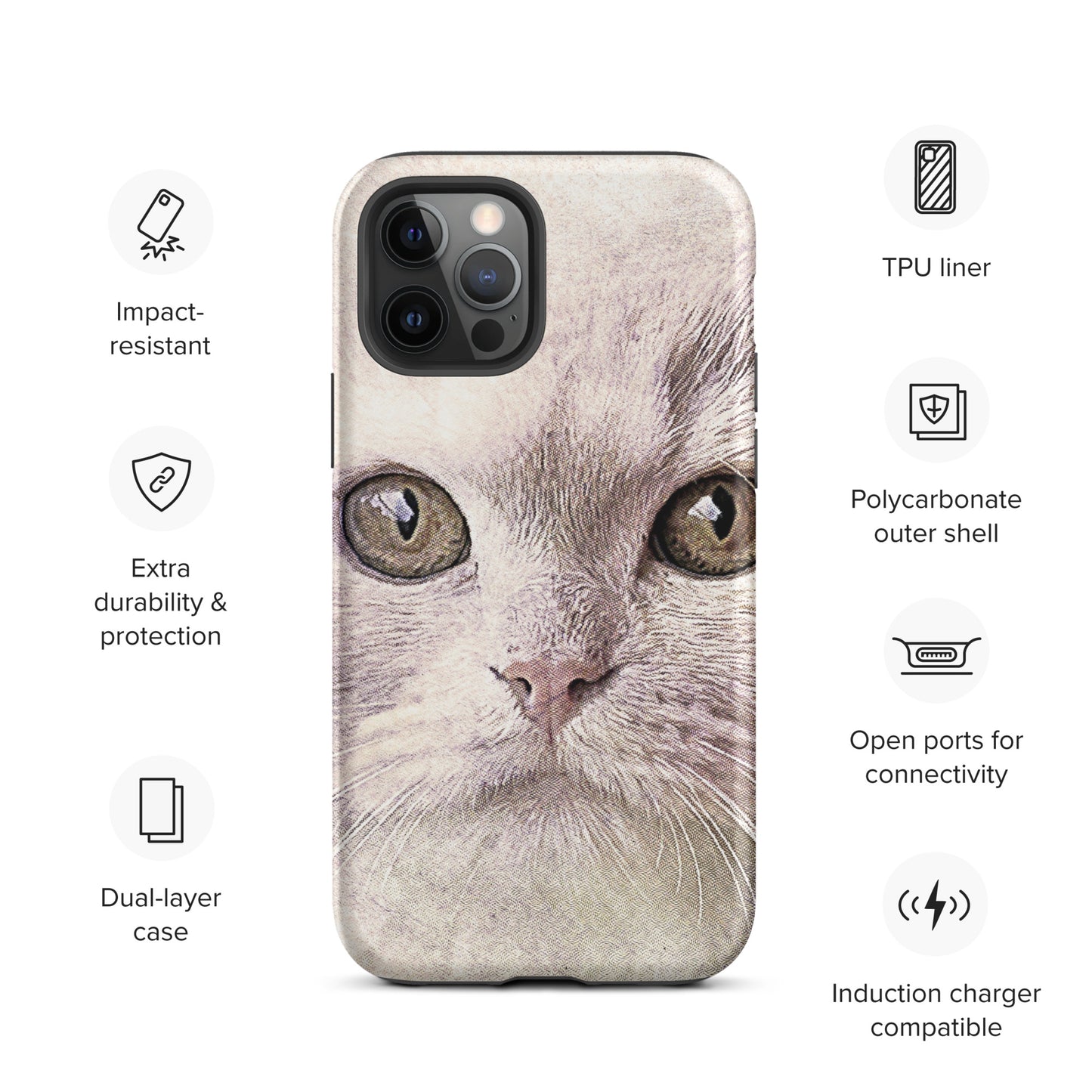 CAT BOUTIQUE-WHITE FLUFFY FACE CAT Tough iPhone case