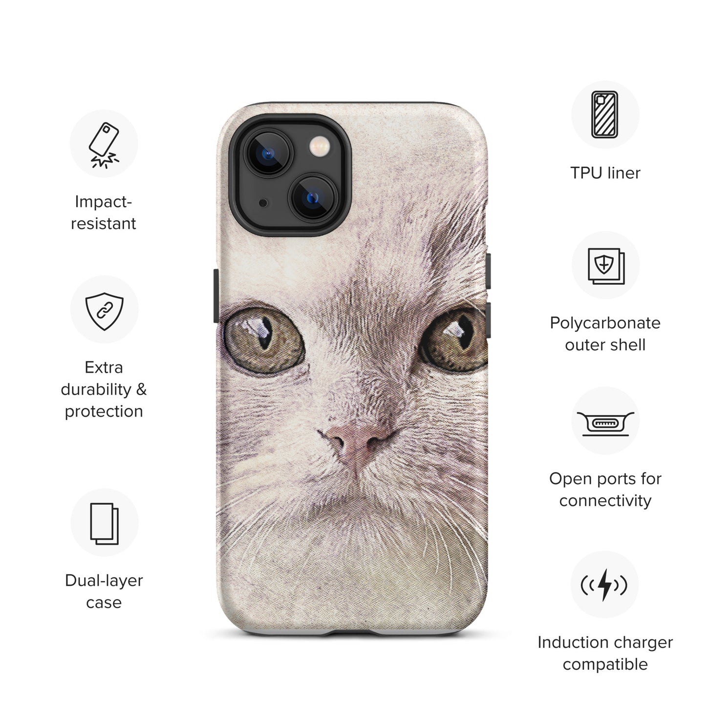 CAT BOUTIQUE-WHITE FLUFFY FACE CAT Tough iPhone case