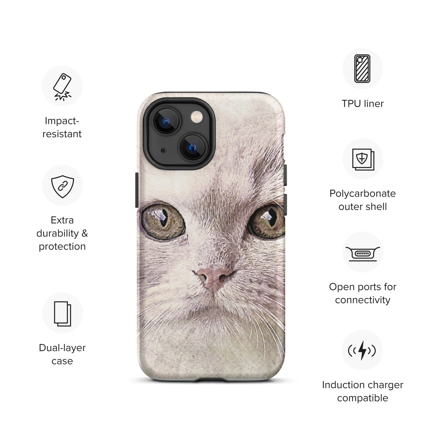 CAT BOUTIQUE-WHITE FLUFFY FACE CAT Tough iPhone case