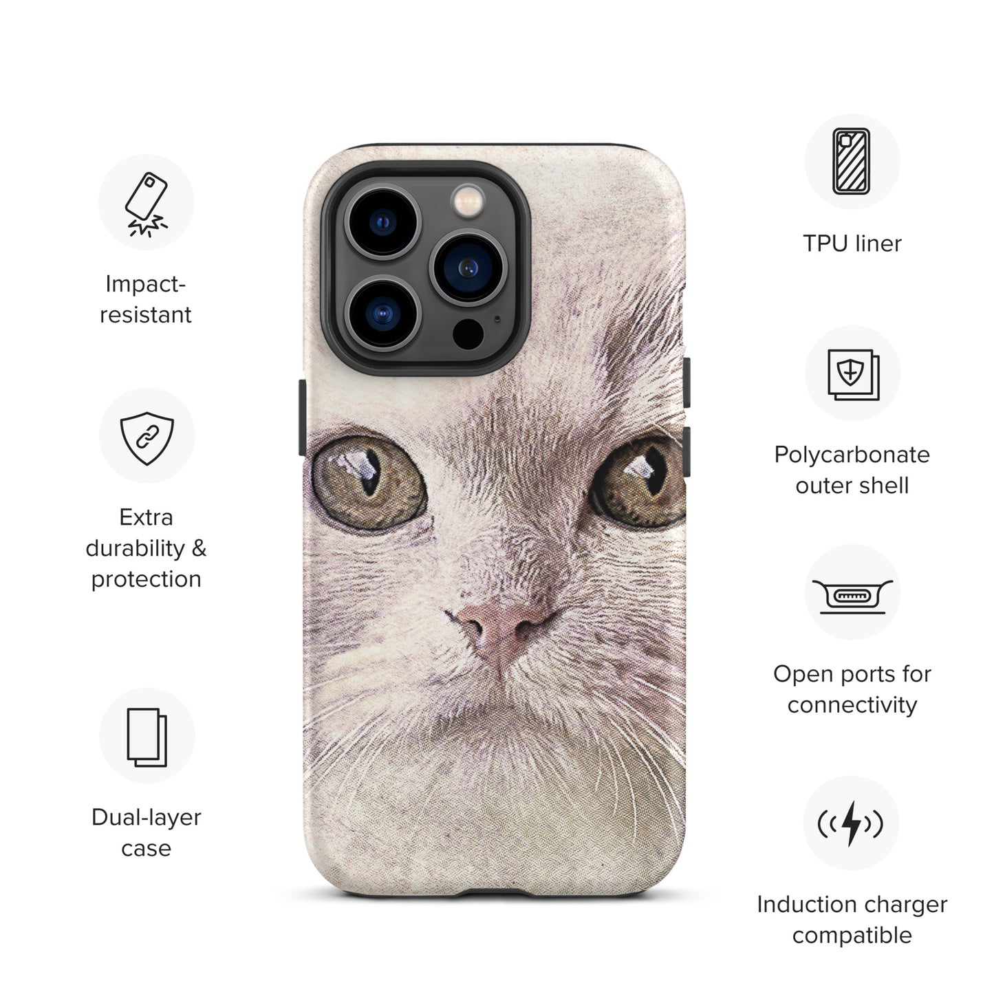 CAT BOUTIQUE-WHITE FLUFFY FACE CAT Tough iPhone case