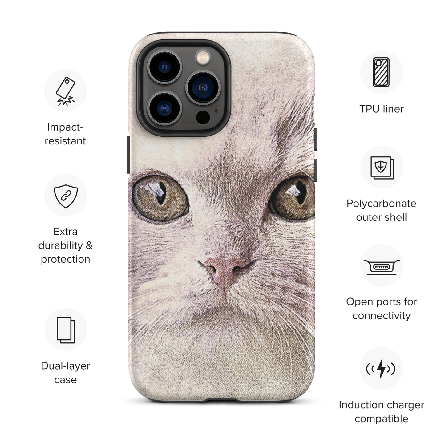 CAT BOUTIQUE-WHITE FLUFFY FACE CAT Tough iPhone case